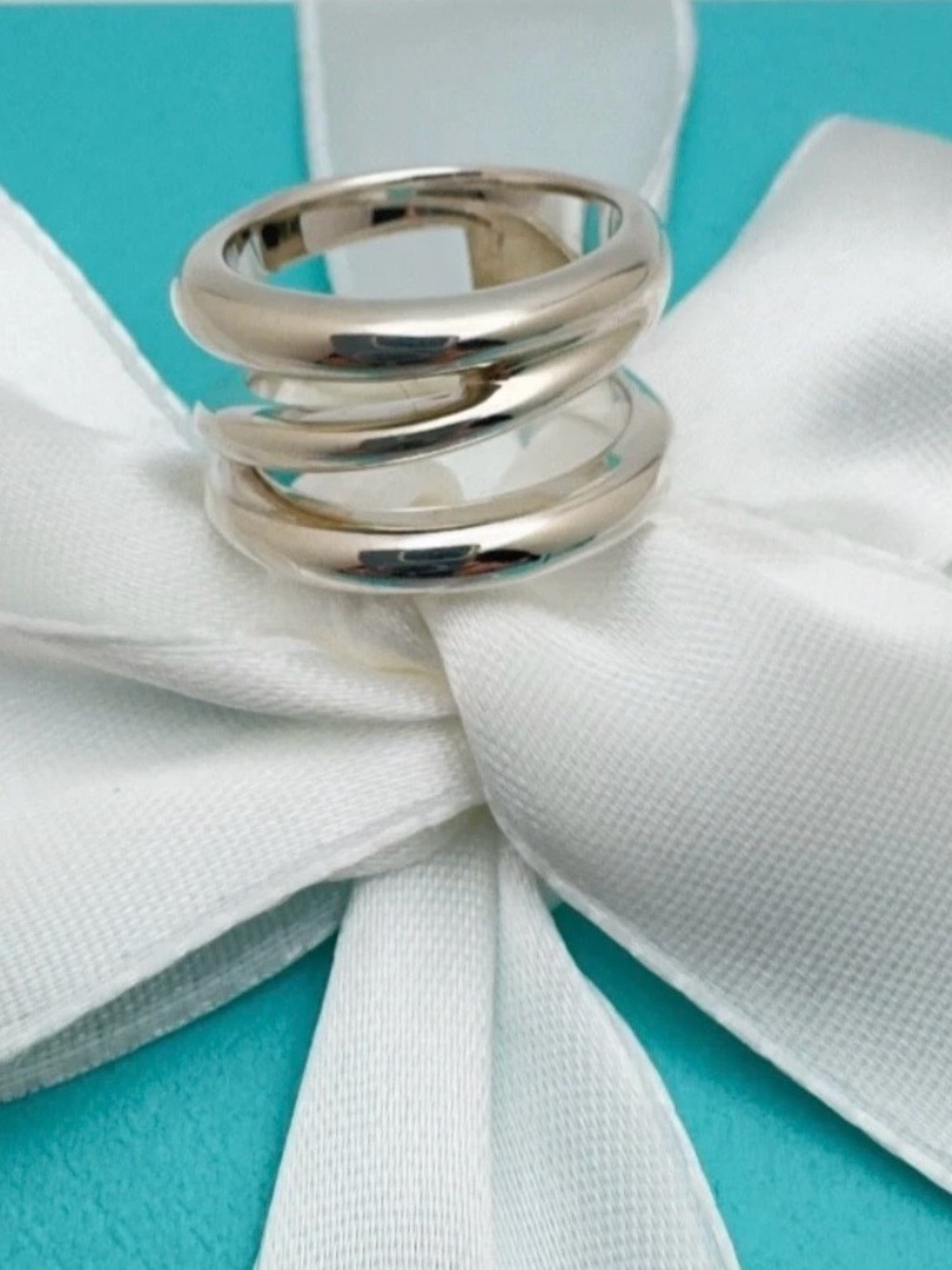 Rare Tiffany & Co Triple Open Diagonal Ring Sterling Silver Retired Size 7 - Picture 2 of 9